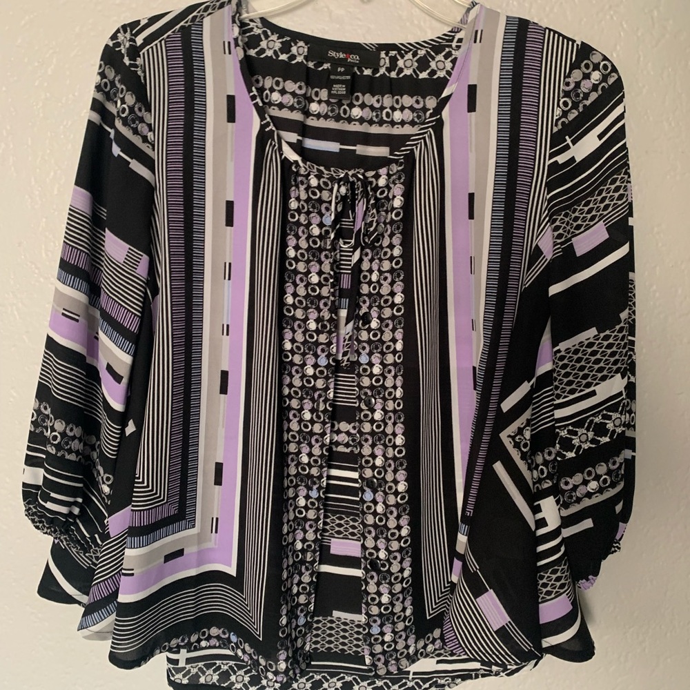 Style & Co, petite petite, purple/black/white